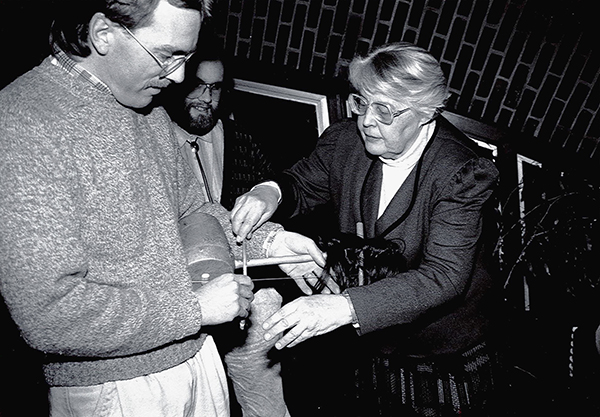 Mary Oyer with Rick Zerbe Cornelsen and Dave Foncannon during Annual Theological Lectures on Ethnomusicology in February 1991. (Credit: Mark Boyce)