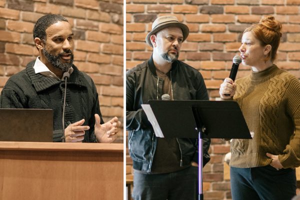 Drew Hart, PhD (at left), Associate Professor of Theology at Messiah University in Mechanicsburg, Pennsylvania; and Dan White, Jr., MA (center), and Tonya White (at right), co-founders of the Kineo Center in Puerto Rico; present teaching sessions during Pastors & Leaders 2026.